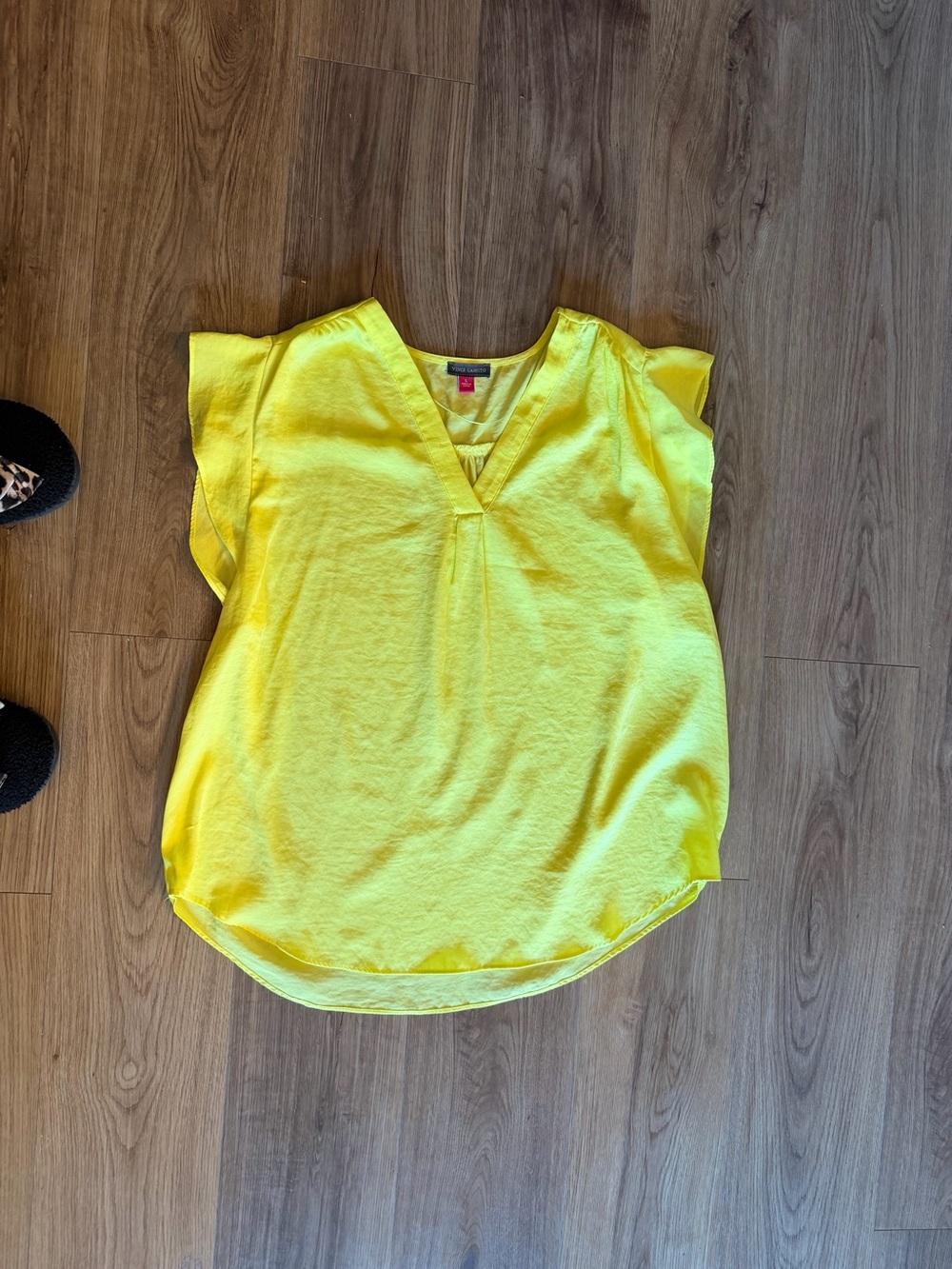 Vince Camuto Bright Yellow V-Neck Flutter Sleeve Blouse